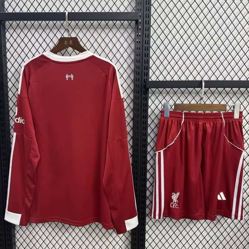 Liverpool 25/26 Kids Home Long Sleeve Soccer Jersey And Shorts