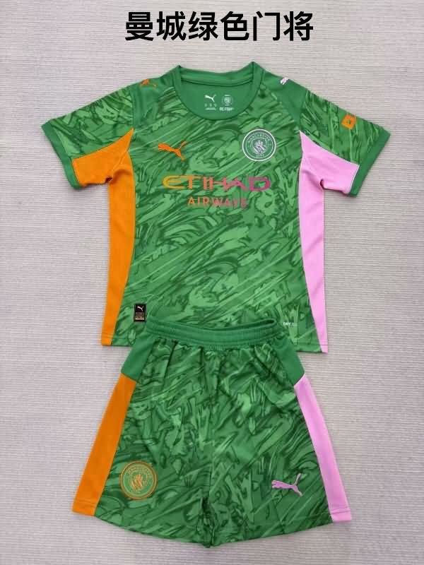 Manchester City 25/26 Kids Goalkeeper Green Soccer Jersey And Shorts