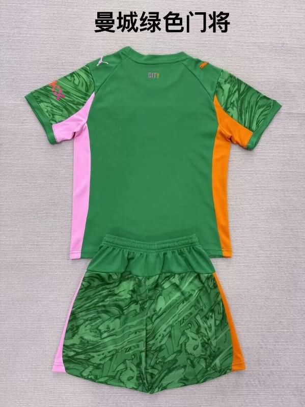 Manchester City 25/26 Kids Goalkeeper Green Soccer Jersey And Shorts