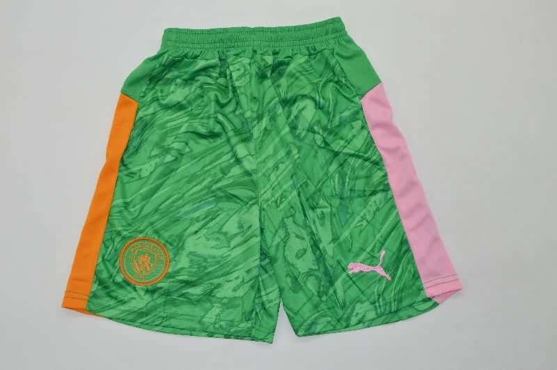Manchester City 25/26 Kids Goalkeeper Green Soccer Jersey And Shorts