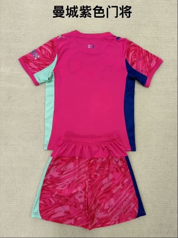 Manchester City 25/26 Kids Goalkeeper Pink Soccer Jersey And Shorts