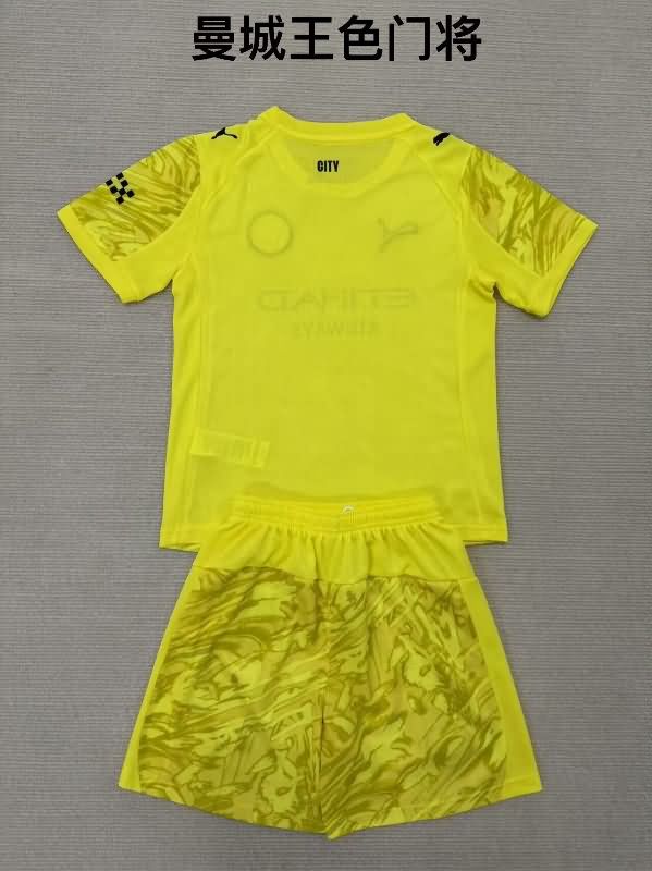 Manchester City 25/26 Kids Goalkeeper Yellow Soccer Jersey And Shorts