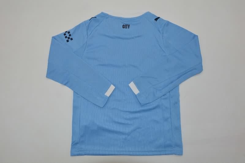 Manchester City 25/26 Kids Home Long Sleeve Soccer Jersey And Shorts