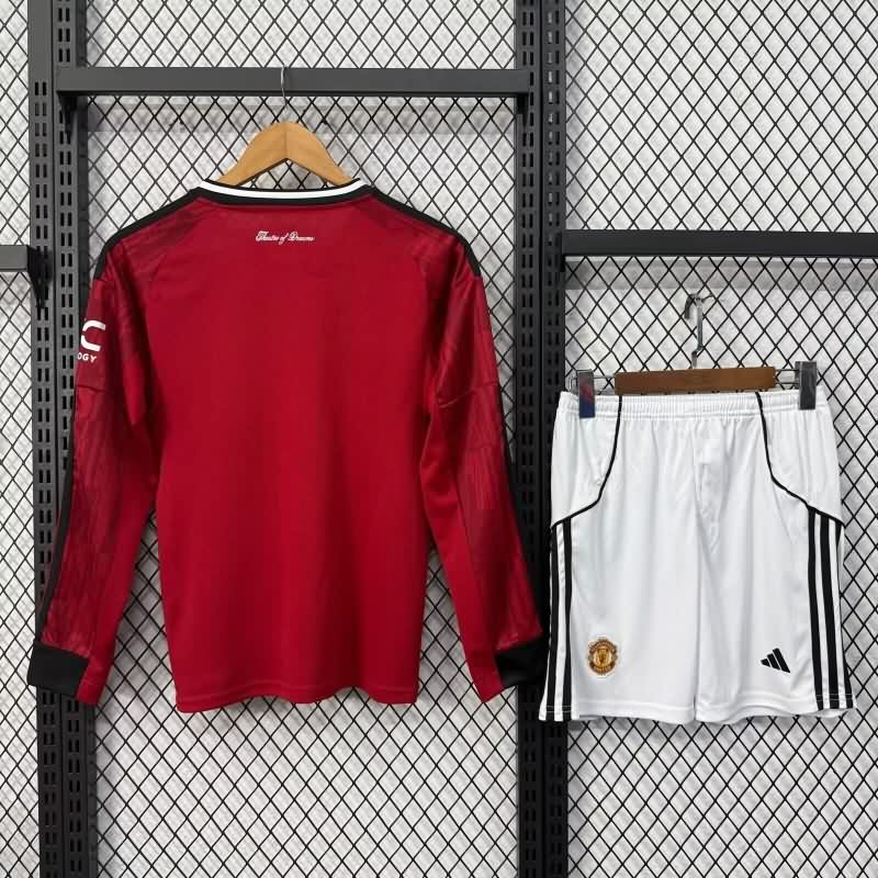 Manchester United 25/26 Kids Home Long Sleeve Soccer Jersey And Shorts