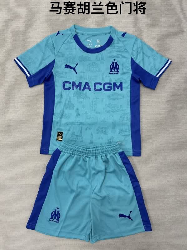 Marseilles 25/26 Kids Goalkeeper Blue Soccer Jersey And Shorts