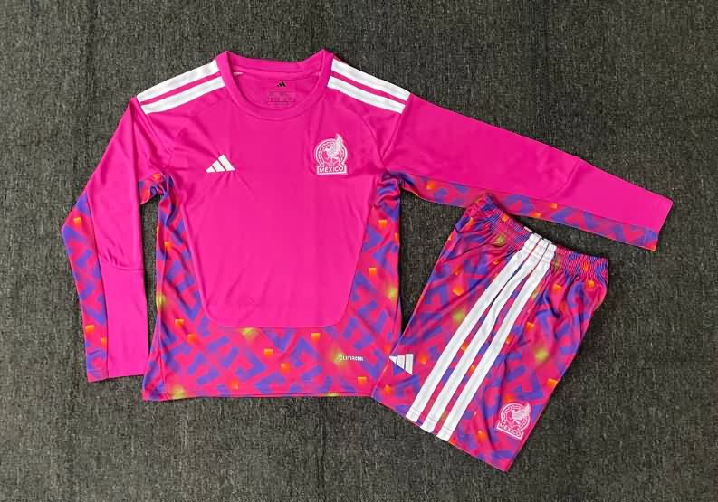 Mexico 2026 Kids Goalkeeper Pink Long Sleeve Soccer Jersey And Shorts