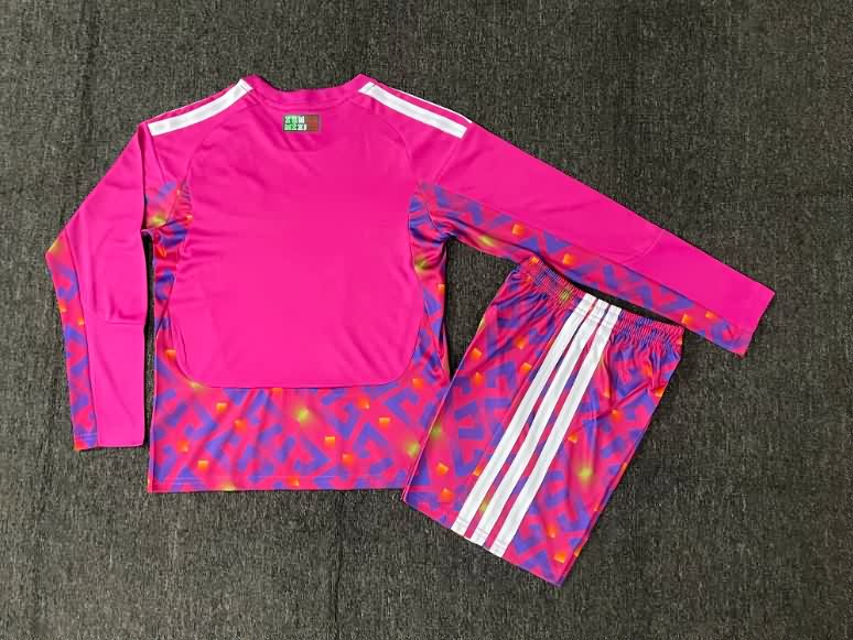 Mexico 2026 Kids Goalkeeper Pink Long Sleeve Soccer Jersey And Shorts