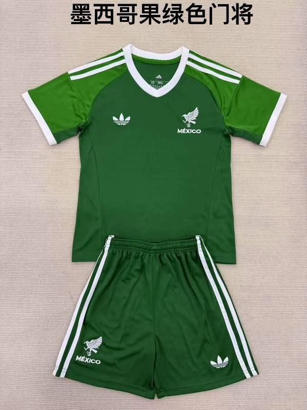Mexico 2025 Kids Goalkeeper Green Soccer Jersey And Shorts