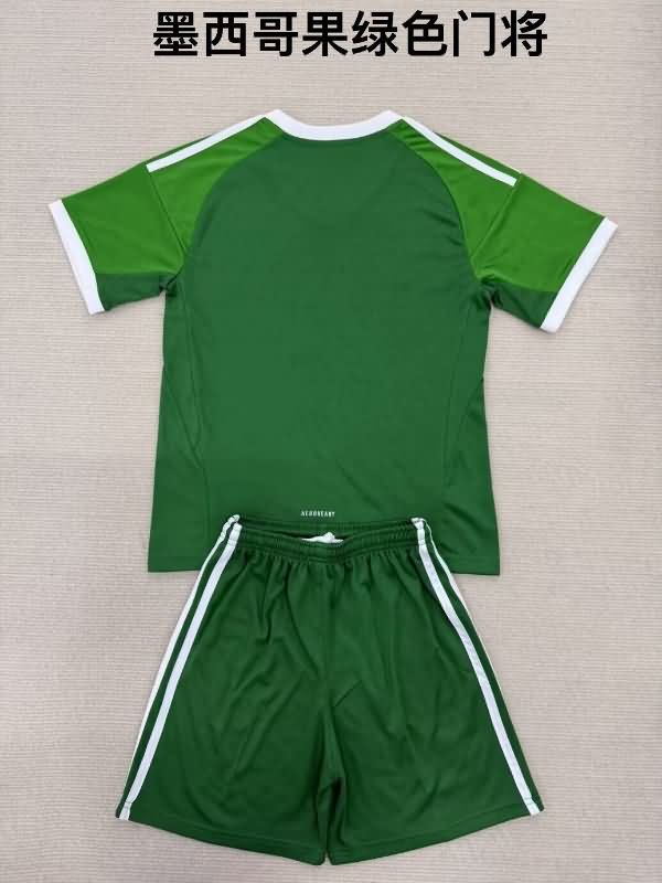 Mexico 2025 Kids Goalkeeper Green Soccer Jersey And Shorts