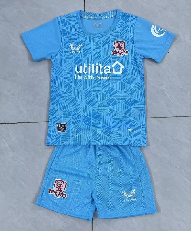 Middlesbrough 25/26 Kids Goalkeeper Blue Soccer Jersey And Shorts