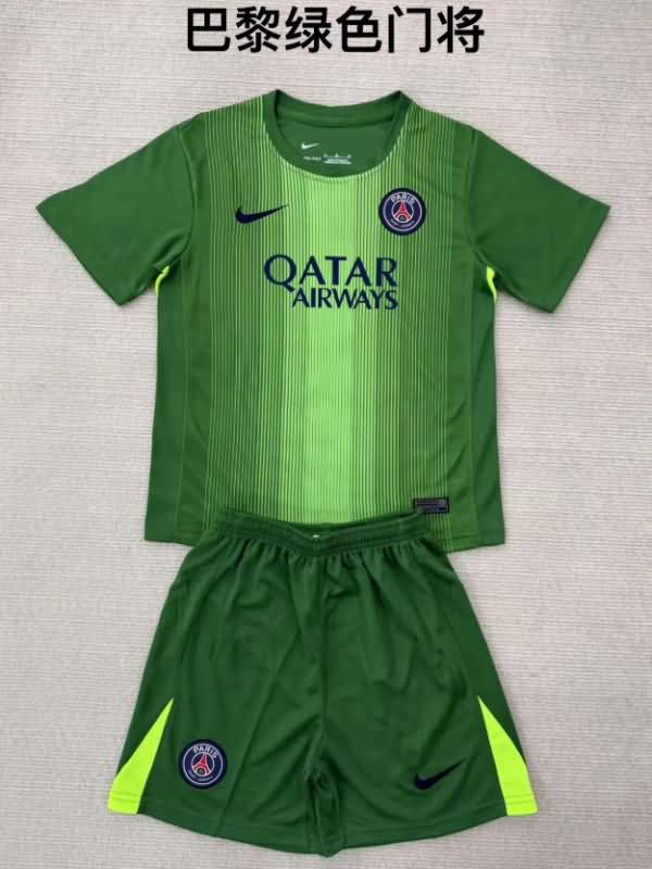 Paris St Germain 25/26 Kids Goaleeper Green Soccer Jersey And Shorts