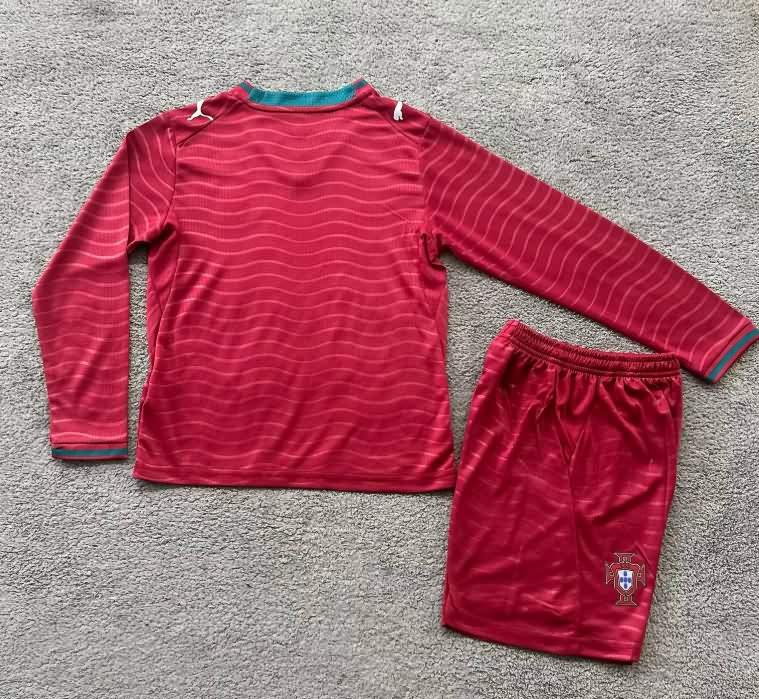 Portugal 2026 Kids World Cup Home Long Sleeve Soccer Jersey And Shorts