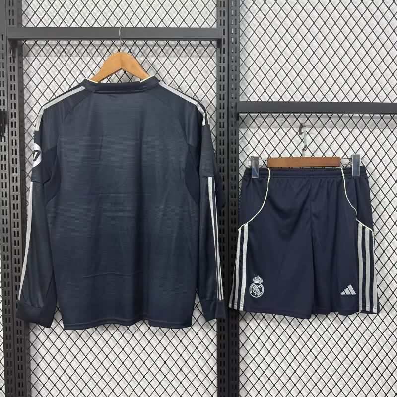 Real Madrid 25/26 Kids Away Long Sleeve Soccer Jersey And Shorts