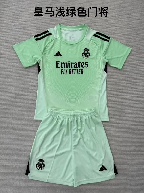 Real Madrid 25/26 Kids Goalkeeper Green Soccer Jersey And Shorts