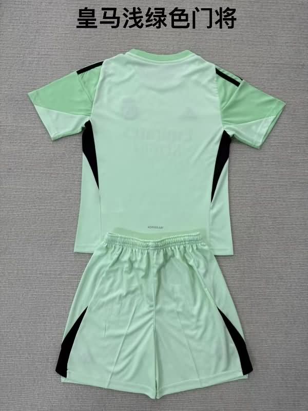 Real Madrid 25/26 Kids Goalkeeper Green Soccer Jersey And Shorts
