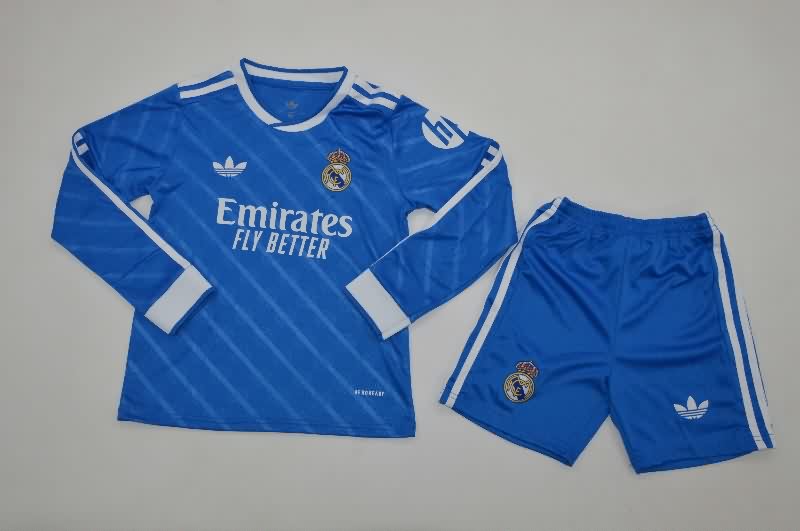 Real Madrid 25/26 Kids Third Long Sleeve Soccer Jersey And Shorts