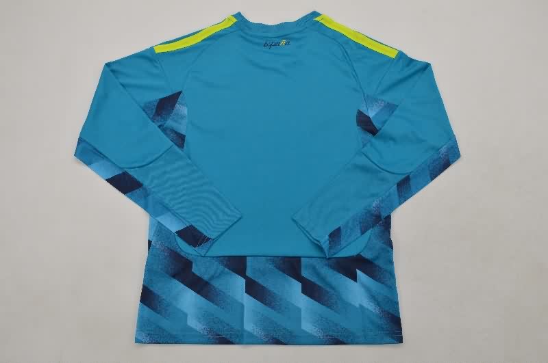 Spain 2026 Kids Goalkeeper Blue Long Sleeve Soccer Jersey And Shorts