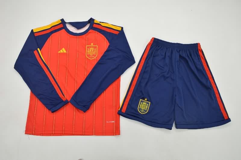 Spain 2026 Kids World Cup Home Long Sleeve Soccer Jersey And Shorts