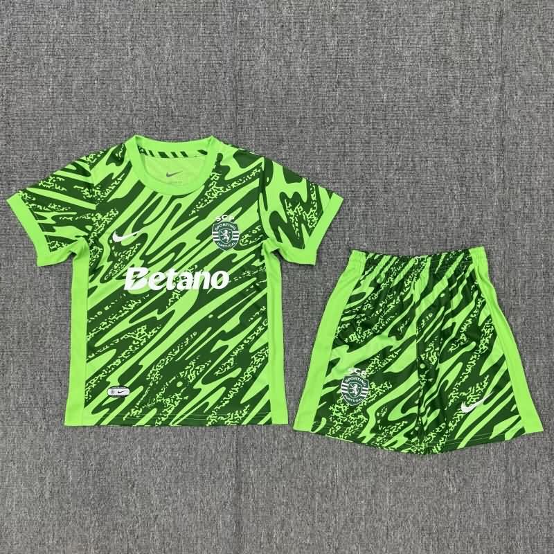 Sporting Lisbon 25/26 Kids Goalkeeper Green Soccer Jersey And Shorts
