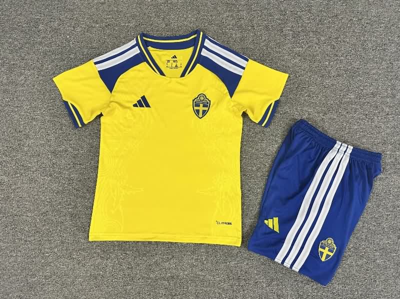 Sweden 2026 Kids Home Soccer Jersey And Shorts