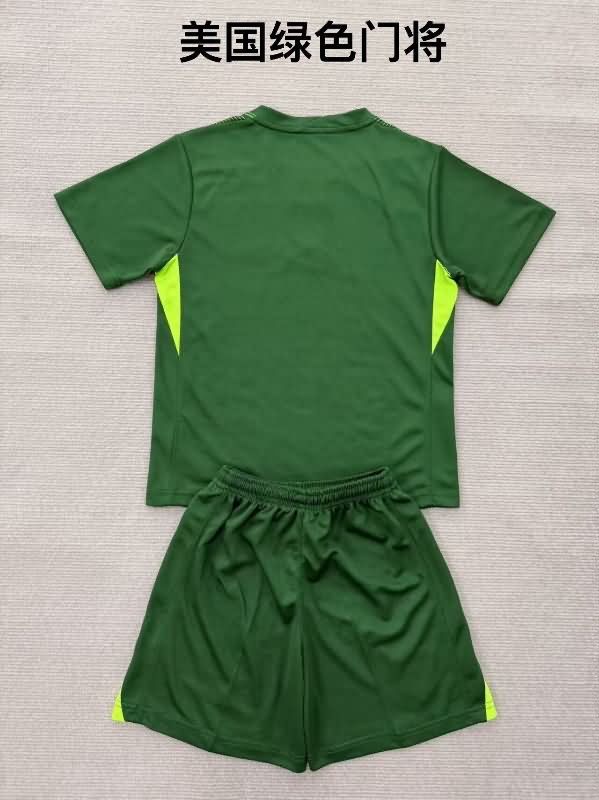 USA 2025 Kids Goalkeeper Green Soccer Jersey And Shorts