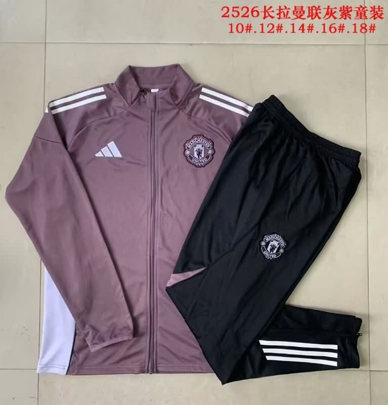 Manchester United 25/26 Kids Purple Soccer Tracksuit