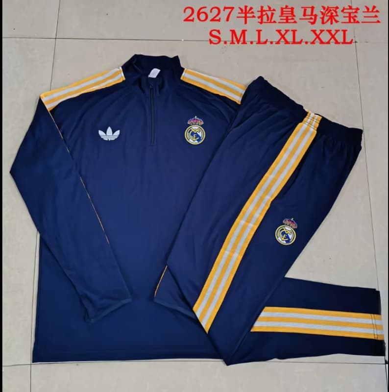 AAA(Thailand) Real Madrid 25/26 Dark Blue Soccer Tracksuit 13