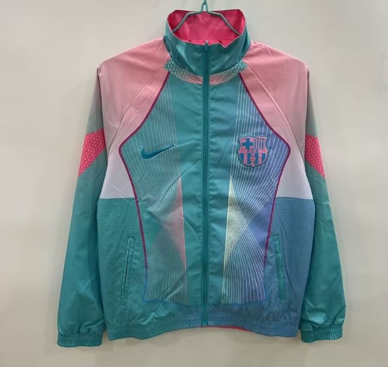 AAA(Thailand) Barcelona 25/26 Green Pink Reversible Soccer Windbreaker