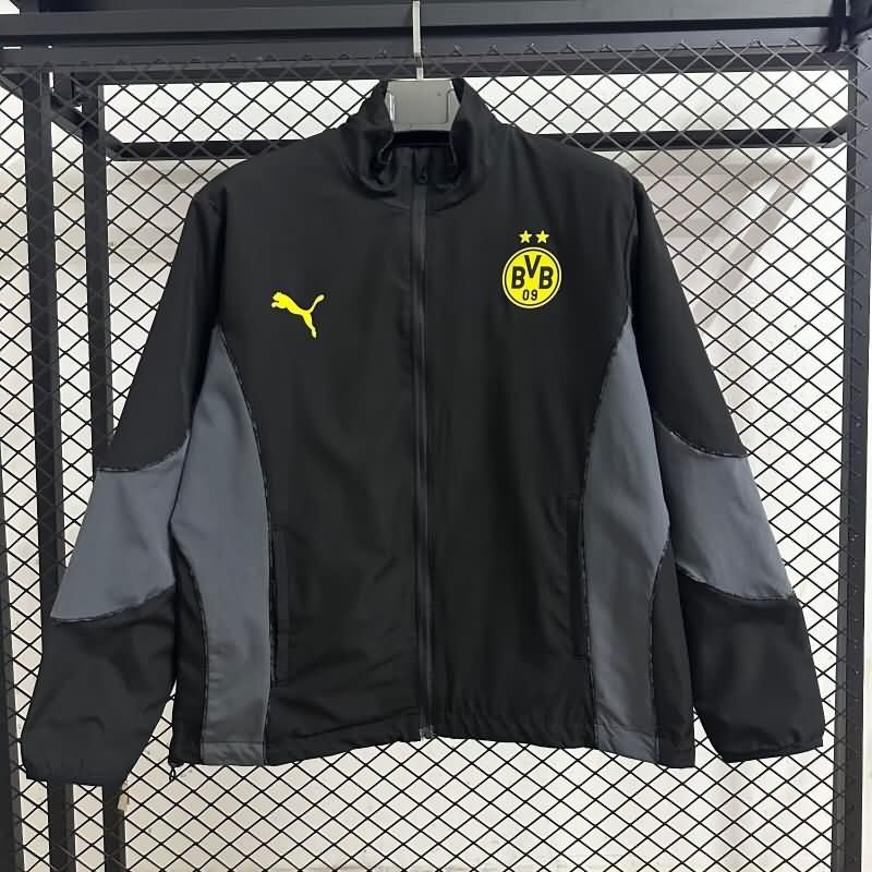 AAA(Thailand) Dortmund 25/26 Black Grey Reversible Soccer Windbreaker