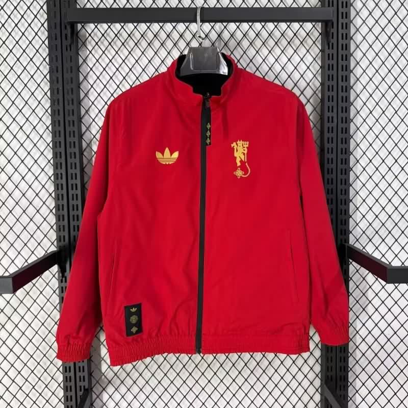 AAA(Thailand) Manchester United 25/26 Black Red Reversible Soccer Windbreaker