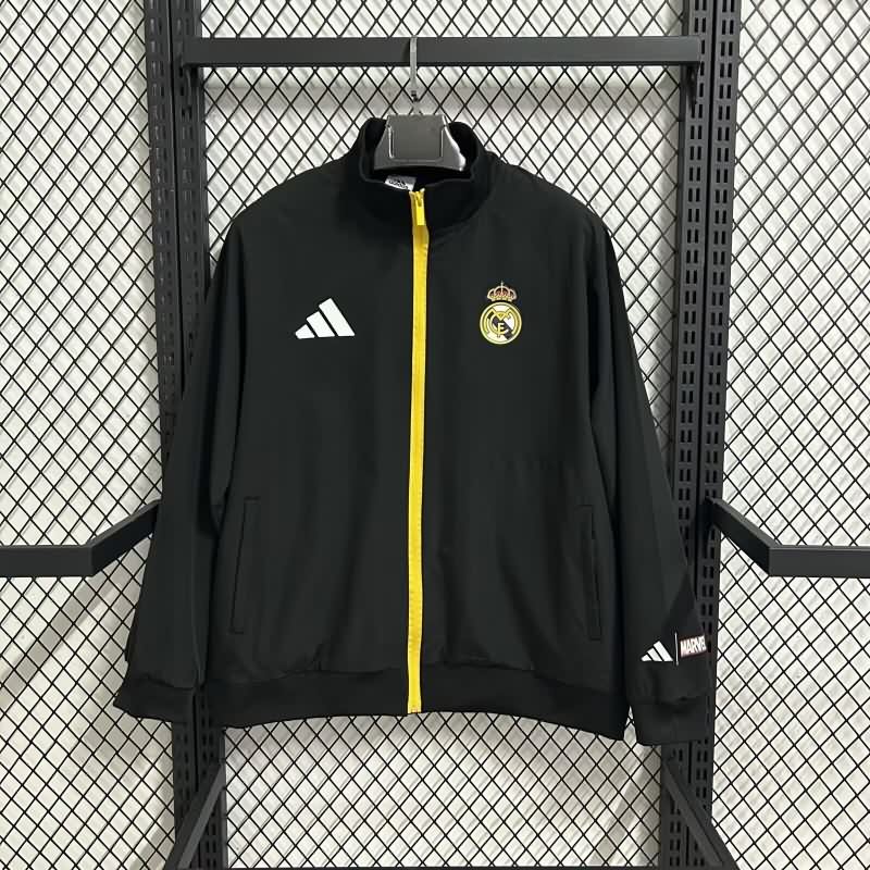 AAA(Thailand) Real Madrid 25/26 Black Soccer Windbreaker 03