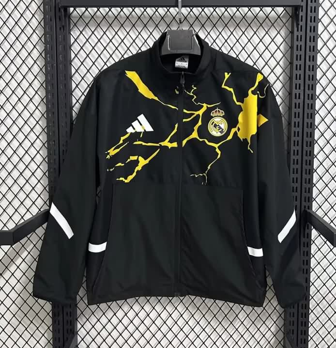 AAA(Thailand) Real Madrid 25/26 Black Soccer Windbreaker 04