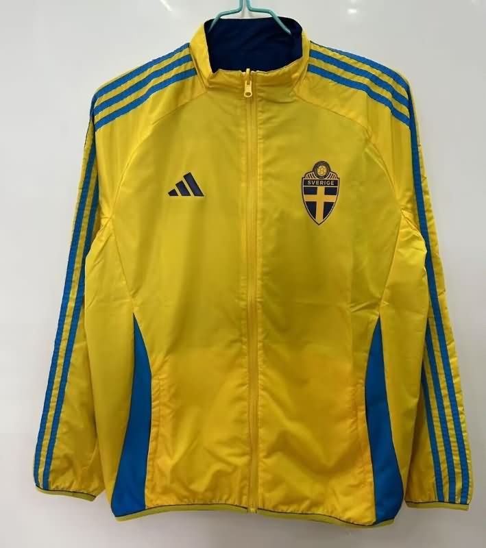 AAA(Thailand) Sweden 2025 Yellow Dark Blue Reversible Soccer Windbreaker