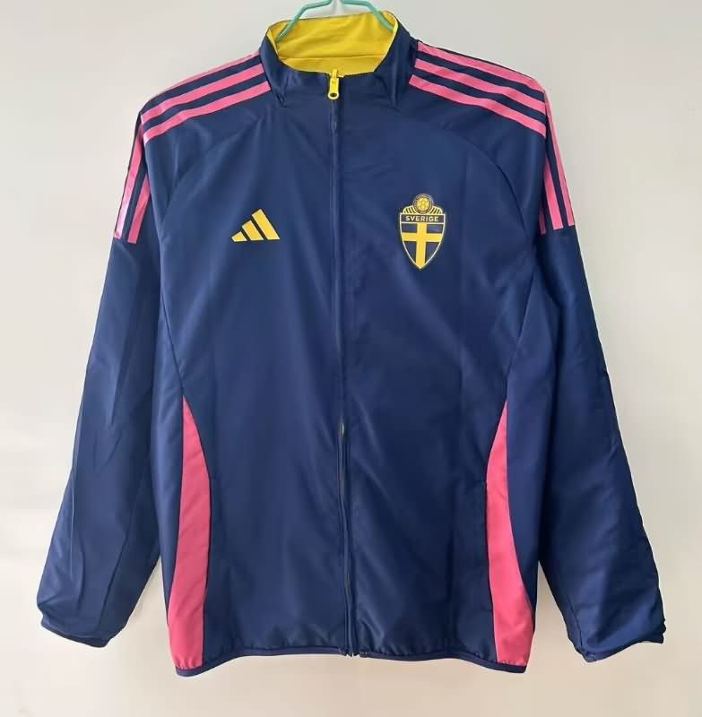 AAA(Thailand) Sweden 2025 Yellow Dark Blue Reversible Soccer Windbreaker