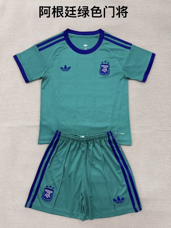 Argentina 2026 Kids World Cup Goalkeeper Green Soccer Jersey And Shorts Argentina 2026 Kids World Cup Goalkeeper Green Soccer Jersey And Shorts