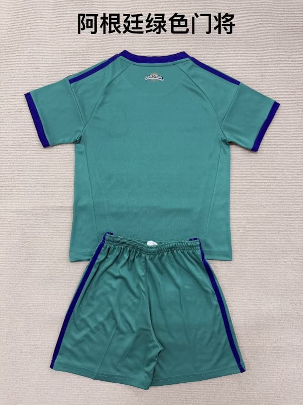 Argentina 2026 Kids World Cup Goalkeeper Green Soccer Jersey And Shorts