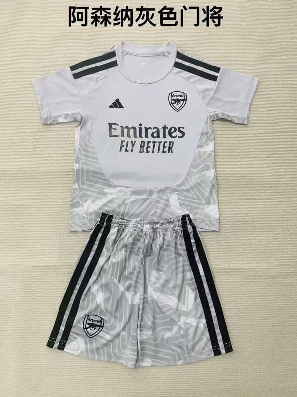 Arsenal 26/27 Kids Goalkeeper Grey Soccer Jersey And Shorts