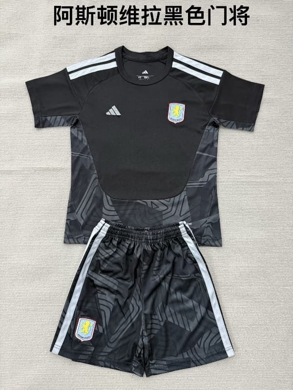 Aston Villa 26/27 Kids Goalkeeper Black Soccer Jersey And Shorts