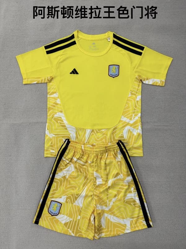 Aston Villa 26/27 Kids Goalkeeper Yellow Soccer Jersey And Shorts