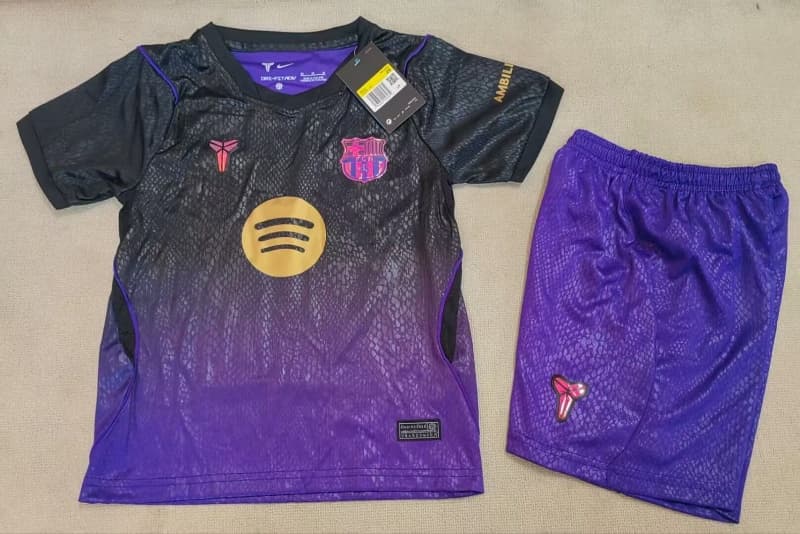 Barcelona 26/27 Kids Away Soccer Jersey And Shorts (Leaked)
