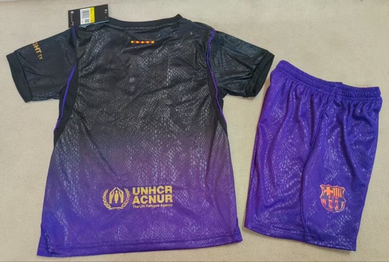 Barcelona 26/27 Kids Away Soccer Jersey And Shorts (Leaked)