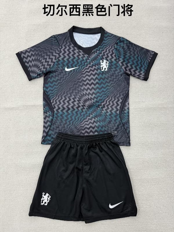 Chelsea 26/27 Kids Goalkeeper Black Soccer Jersey And Shorts