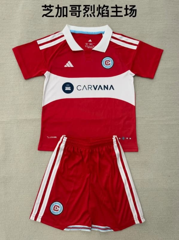 Chicago Fire 2026 Kids Home Soccer Jersey And Shorts Chicago Fire 2026 Kids Home Soccer Jersey And Shorts
