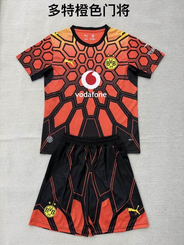 Dortmund 26/27 Kids Goalkeeper Orange Soccer Jersey And Shorts
