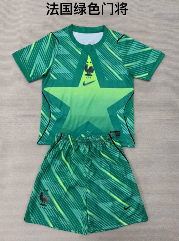 France 2026 Kids World Cup Goalkeeper Green Soccer Jersey And Shorts