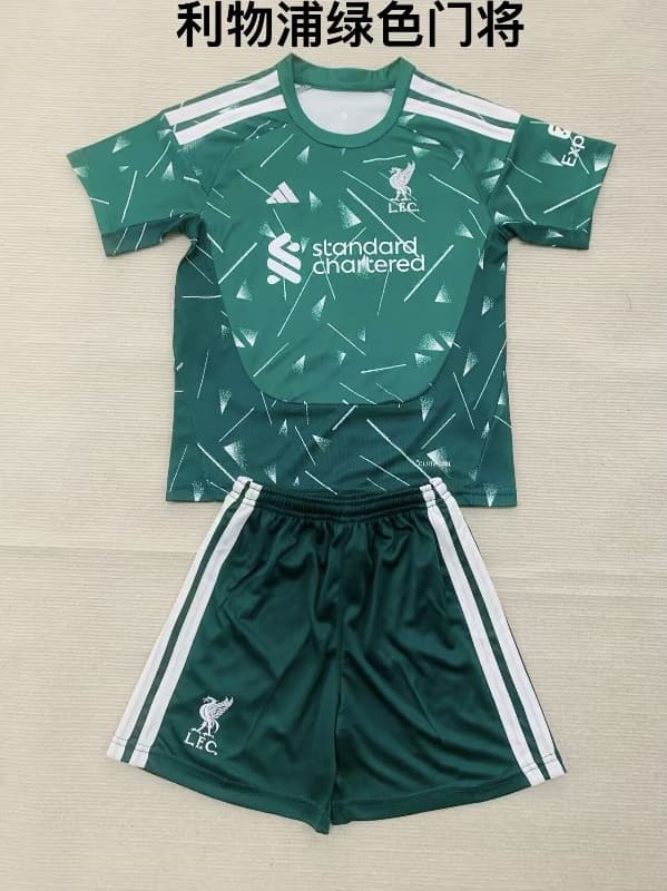 Liverpool 26/27 Kids Goalkeeper Green Soccer Jersey And Shorts