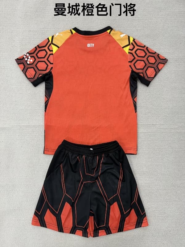 Manchester City 26/27 Kids Goalkeeper Orange Soccer Jersey And Shorts