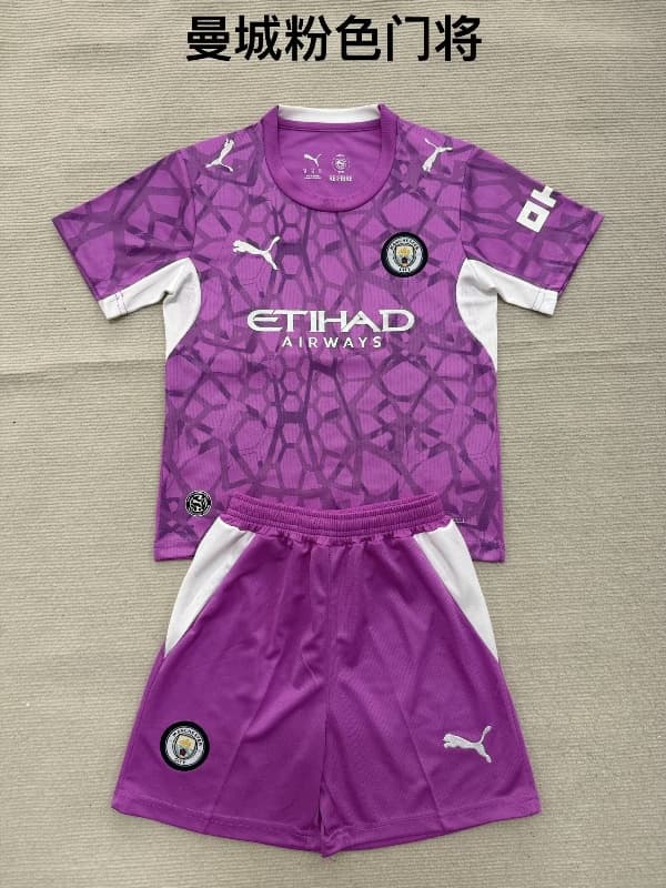 Manchester City 26/27 Kids Goalkeeper Purple Soccer Jersey And Shorts