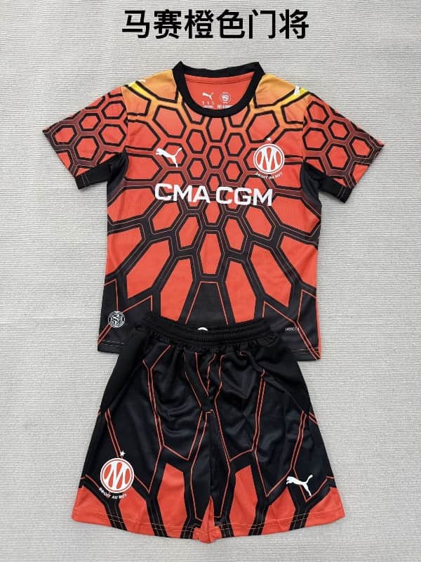 Marseilles 26/27 Kids Goalkeeper Orange Soccer Jersey And Shorts Marseilles 26/27 Kids Goalkeeper Orange Soccer Jersey And Shorts