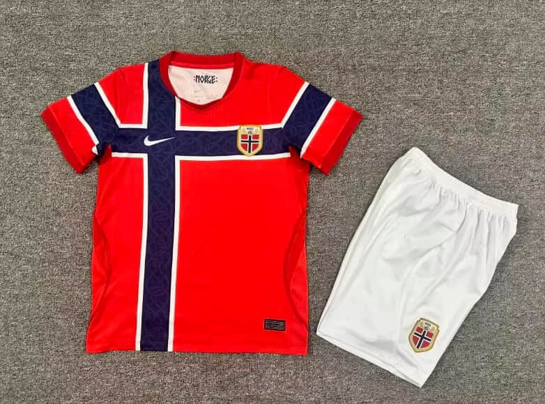 Norway 2026 Kids World Cup Home Soccer Jersey And Shorts